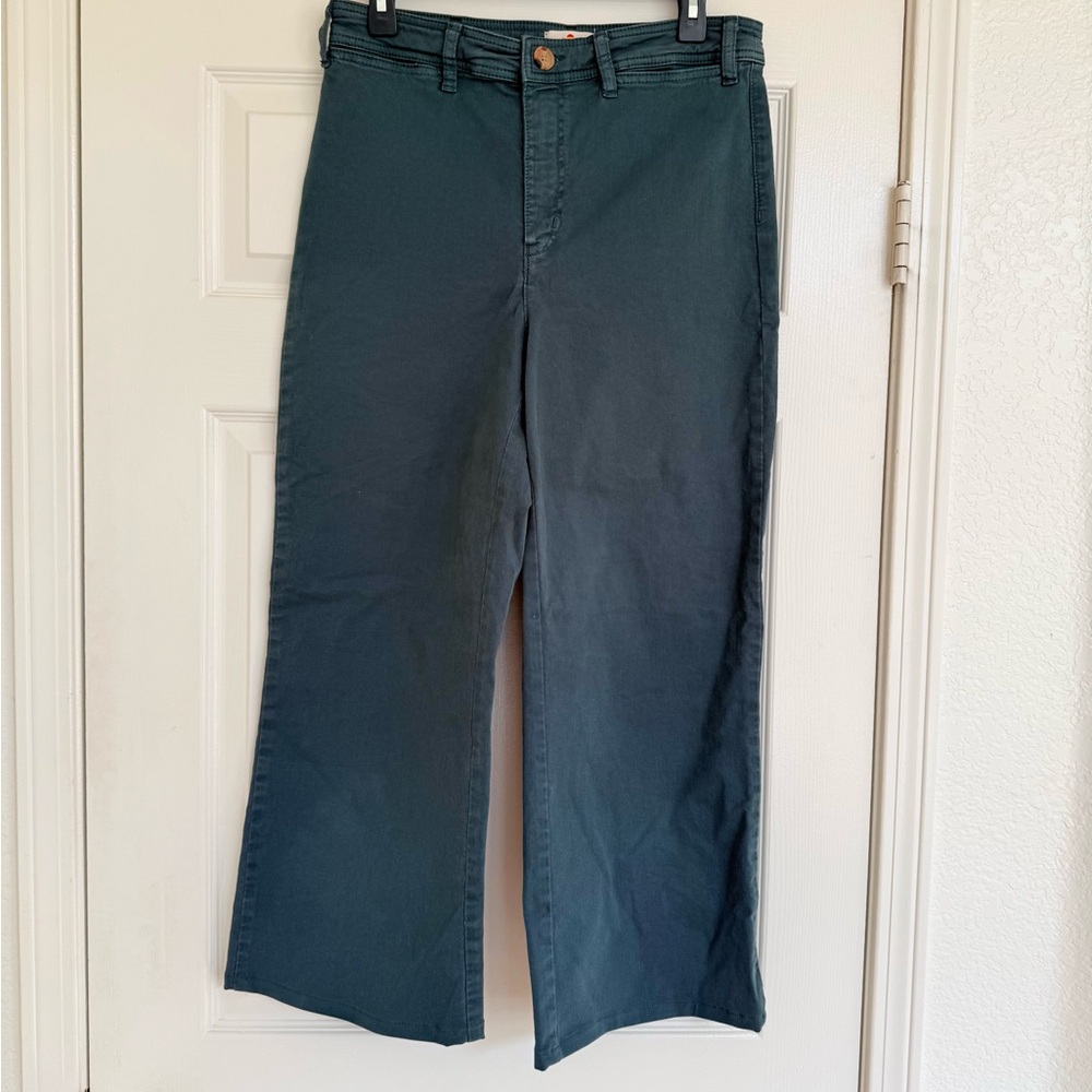 Marine Layer Wide Leg Stylish Dark Teal Blue Green Pants Size 10 - Picture 2 of 8